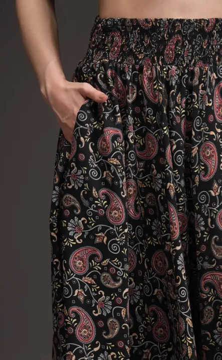 Women Flared Multicolour Viscose Rayon Trousers