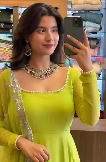 FALAK HEAVY GEORJET DYED GOWN WITH EMBROIDRED WORK DUPATTA