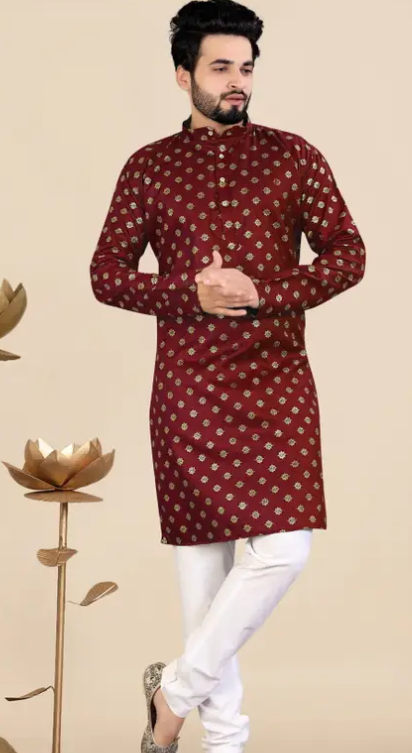 Trendy Cotton Blend Kurta Pyjama Set For Men
