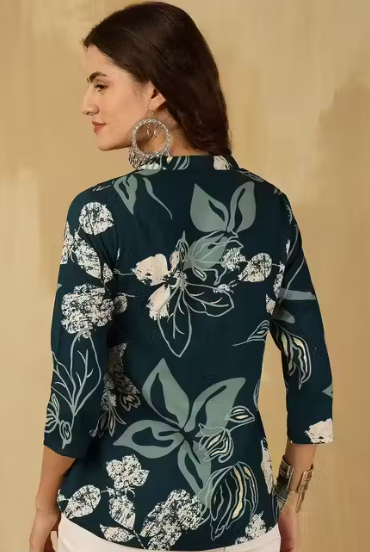 V Neck And Mandarin Collar Top-Tunic-Short Kurti Floral Design For Womens And Girls (Pack of 2)