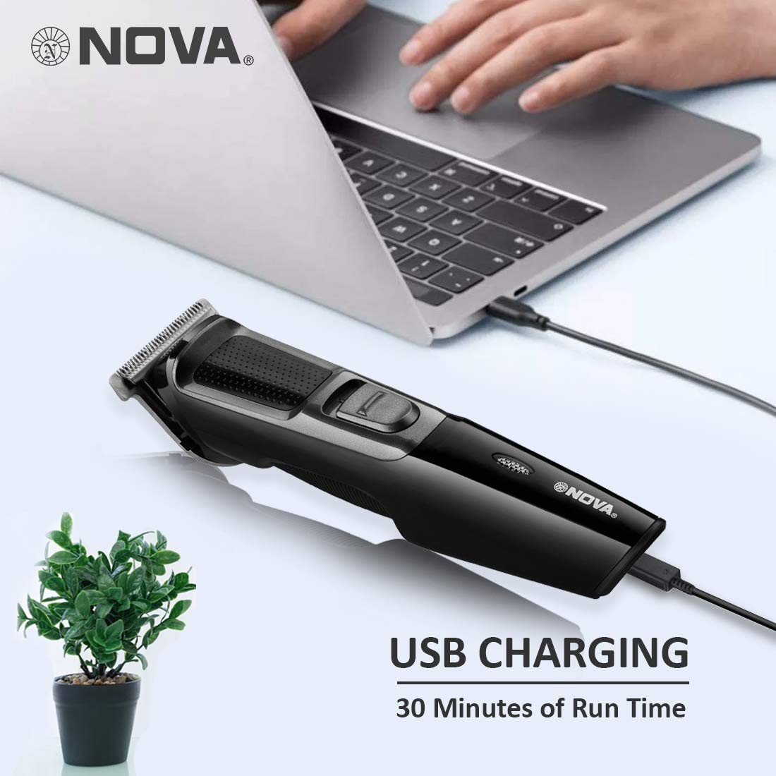 Nova NHT 1074 USB , Cordless , Rechargeable: 30 Minutes Runtime Beard Trimmer for Men (Black)