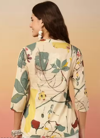 V Neck And Mandarin Collar Top-Tunic-Short Kurti Floral Design For Womens And Girls (Pack of 2)