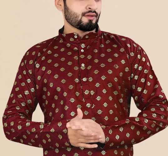 Trendy Cotton Blend Kurta Pyjama Set For Men