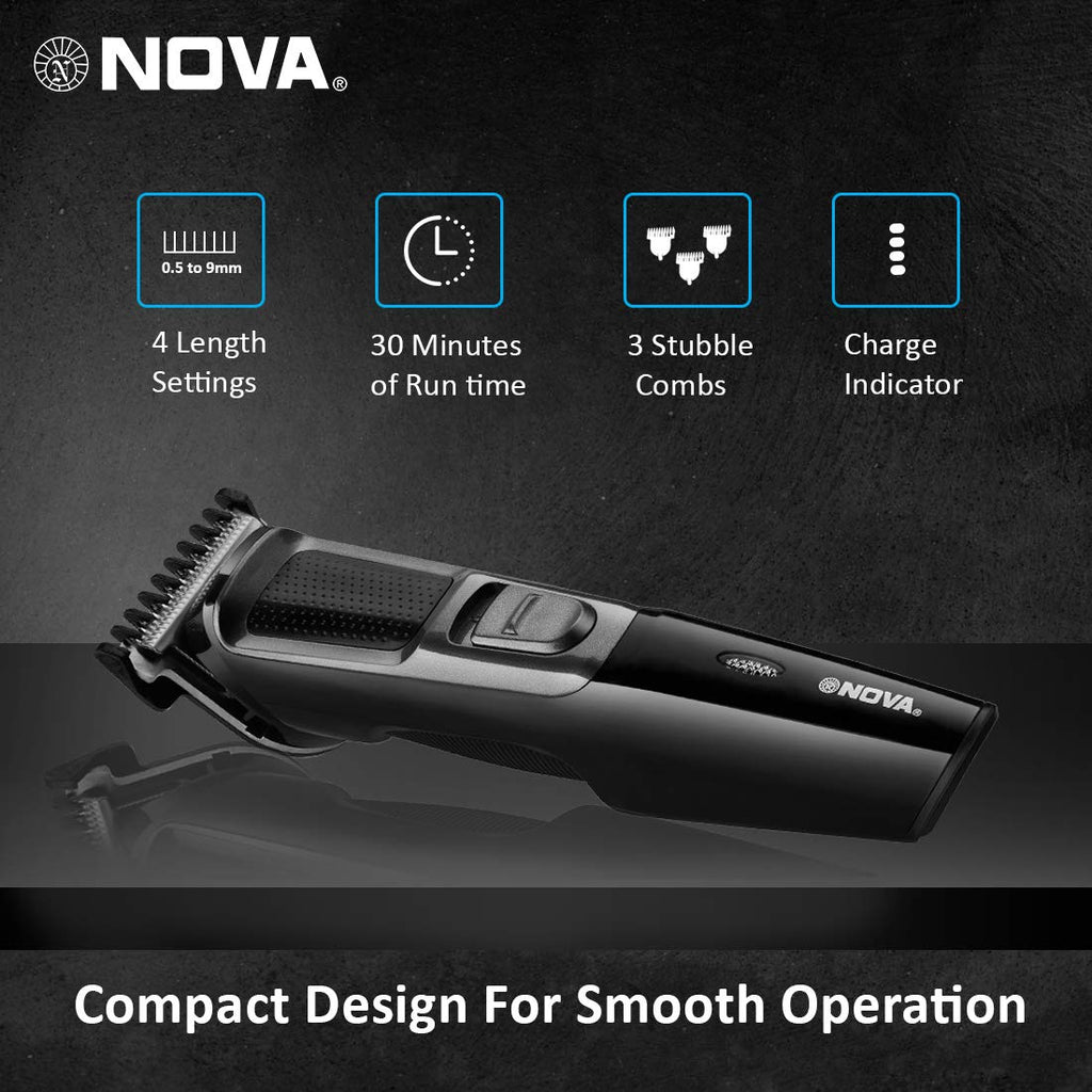 Nova NHT 1074 USB , Cordless , Rechargeable: 30 Minutes Runtime Beard Trimmer for Men (Black)