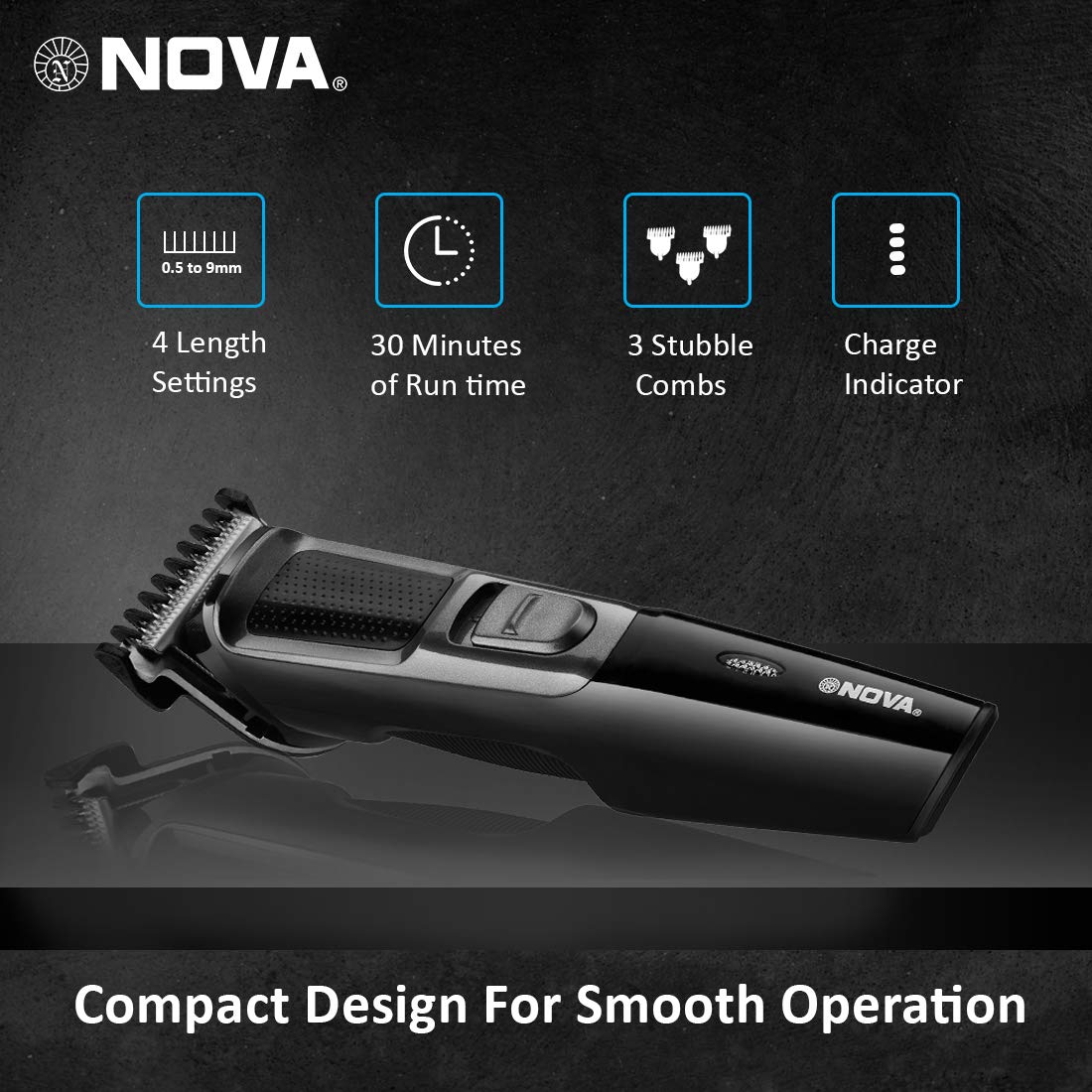 Nova NHT 1074 USB , Cordless , Rechargeable: 30 Minutes Runtime Beard Trimmer for Men (Black)