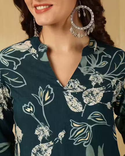 V Neck And Mandarin Collar Top-Tunic-Short Kurti Floral Design For Womens And Girls (Pack of 2)