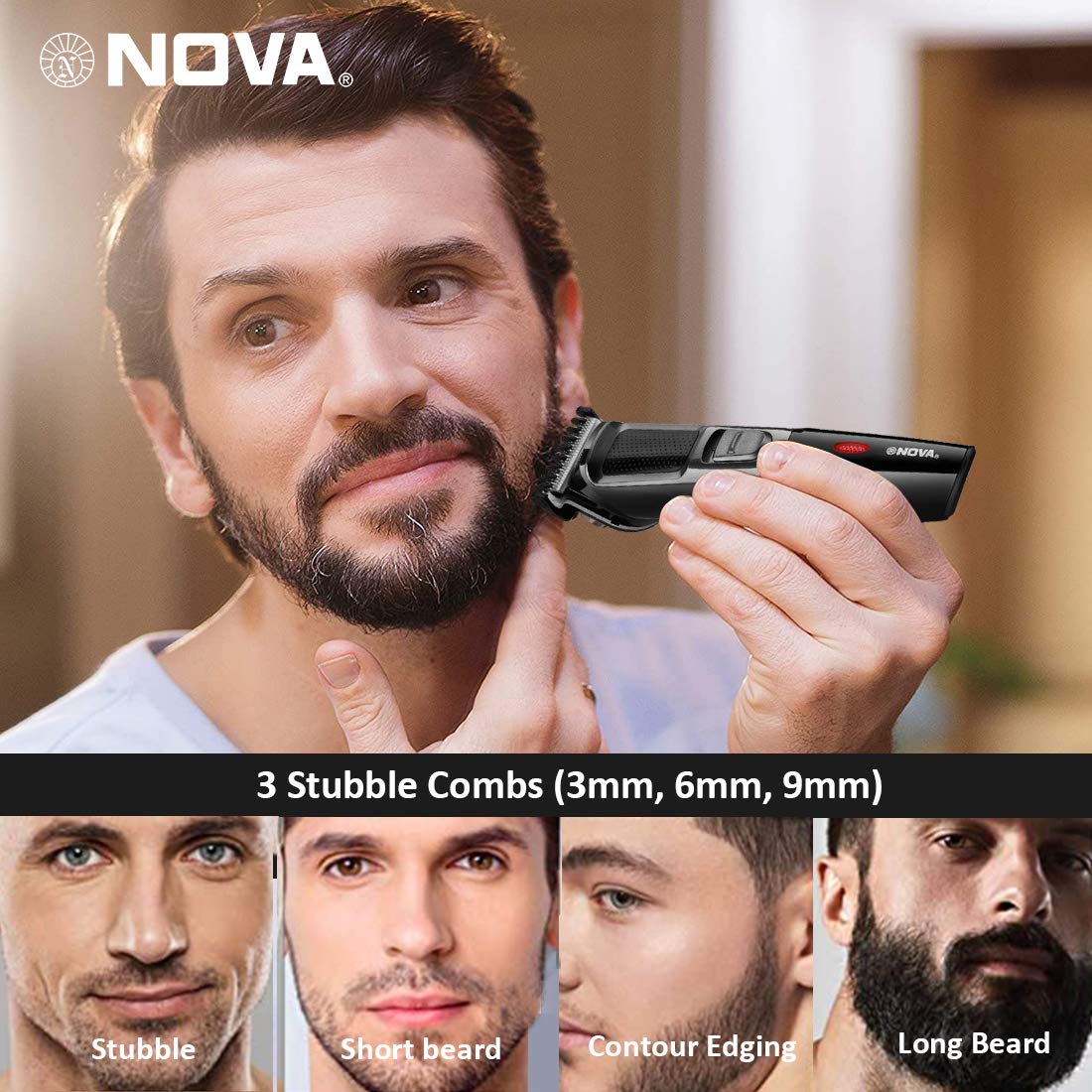 Nova NHT 1074 USB , Cordless , Rechargeable: 30 Minutes Runtime Beard Trimmer for Men (Black)