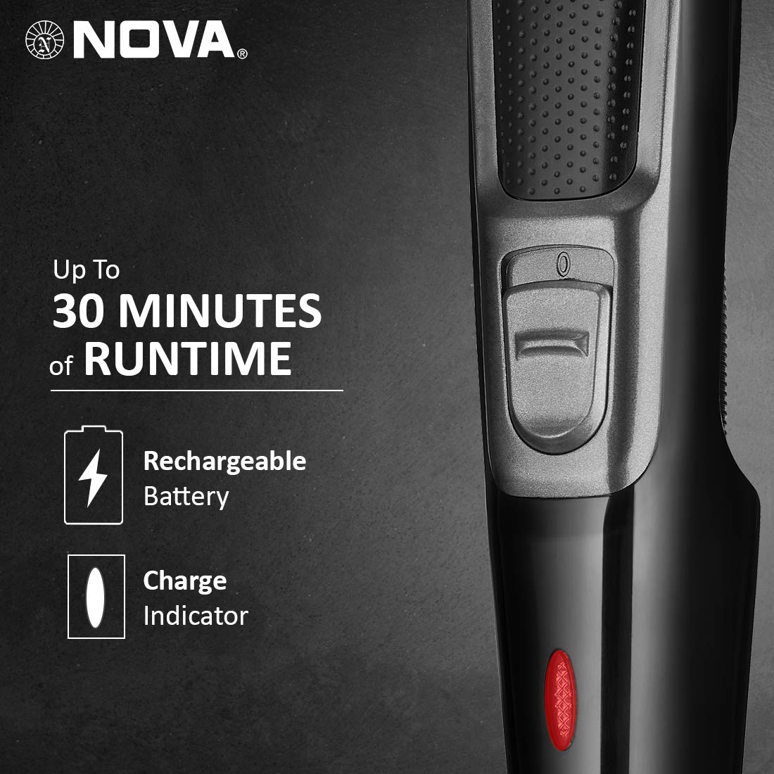 Nova NHT 1074 USB , Cordless , Rechargeable: 30 Minutes Runtime Beard Trimmer for Men (Black)