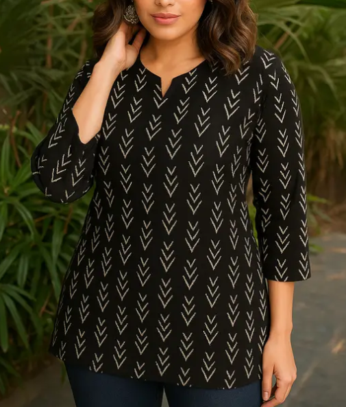 Casual Regular Sleeves Printed Women Black Top