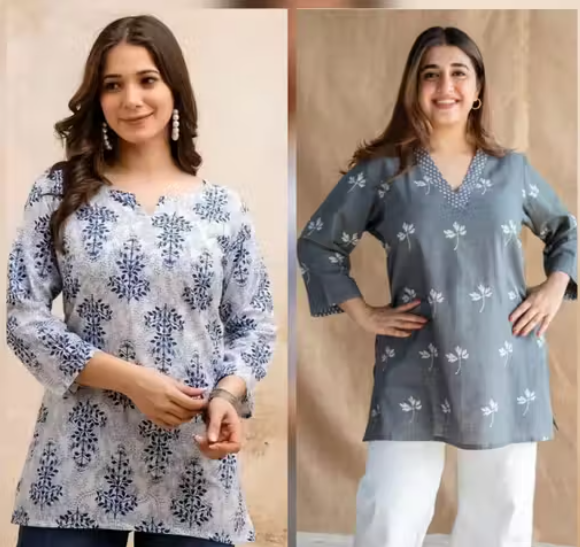 Women's Cotton Printed Short Kurta & Kurti Short Top (Pack of 2)