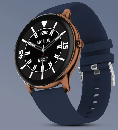 Fire-Boltt Ninja Talk 35.3mm (1.39) Round Bluetooth Calling Metal Body,120 Sports Modes Smartwatch  (Copper Blue Strap, Free Size)