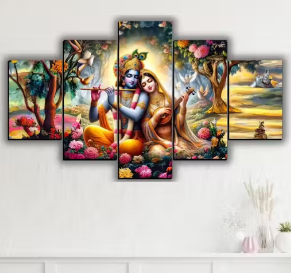 Radha Krishna Religious Mdf Wall Painting Digital Reprint 18 inch x 30 inch Painting (Without Frame, Pack of 5)
