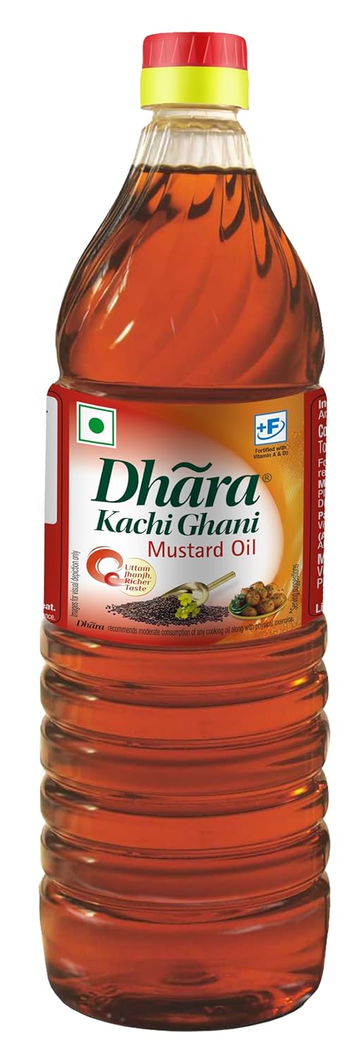 Dhara Kachi Ghani Mustard Oil (0% Trans Fat), 1 L Bottle