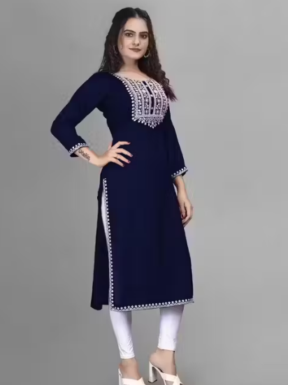 Women Embroidered Rayon A-line Kurta straight kurti,solid kurti, new trandy A-line