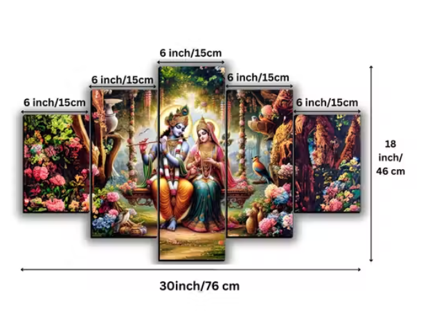 Radha Krishna Religious Mdf Wall Painting Digital Reprint 18 inch x 30 inch Painting (Without Frame, Pack of 5)