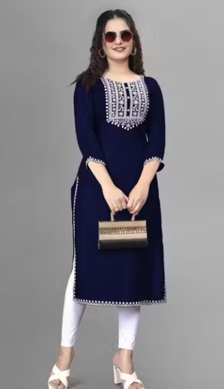 Women Embroidered Rayon A-line Kurta straight kurti,solid kurti, new trandy A-line