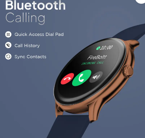 Fire-Boltt Ninja Talk 35.3mm (1.39) Round Bluetooth Calling Metal Body,120 Sports Modes Smartwatch  (Copper Blue Strap, Free Size)