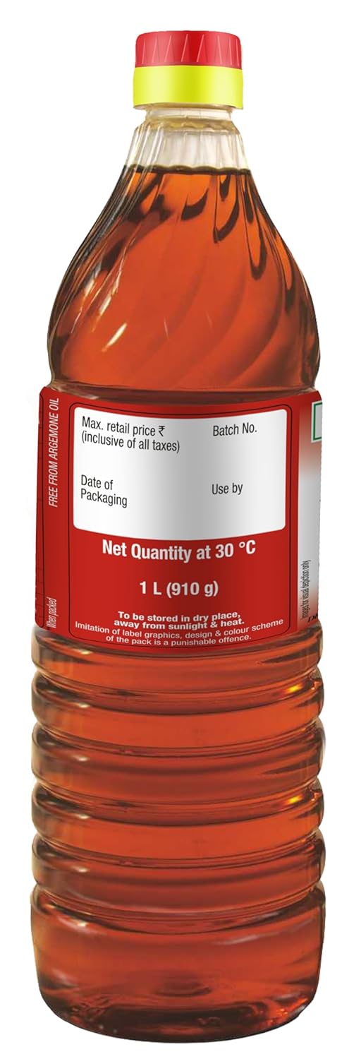 Dhara Kachi Ghani Mustard Oil (0% Trans Fat), 1 L Bottle