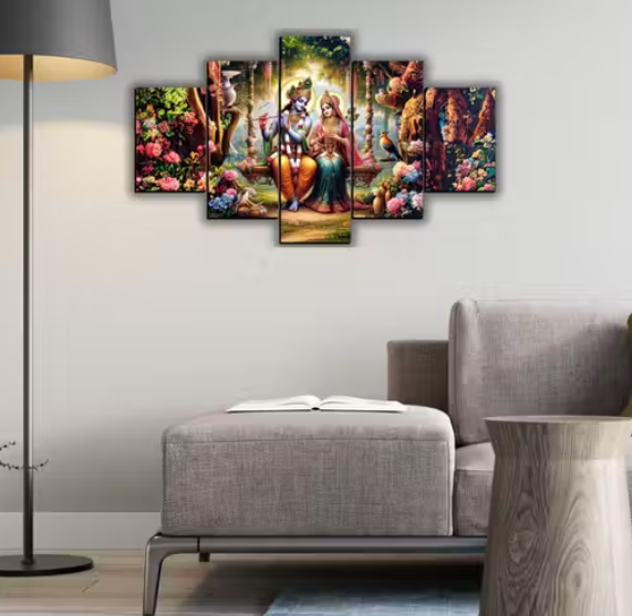 Radha Krishna Religious Mdf Wall Painting Digital Reprint 18 inch x 30 inch Painting (Without Frame, Pack of 5)