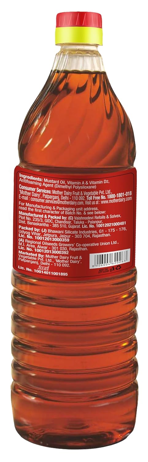 Dhara Kachi Ghani Mustard Oil (0% Trans Fat), 1 L Bottle