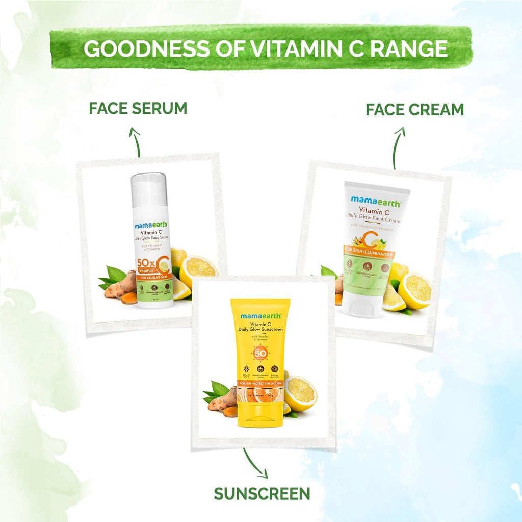 Mamaearth Daily Glow Sunscreen SPF 50 PA+++, No White Cast with Vitamin C & Turmeric for Sun Protection & Glow - 50 g