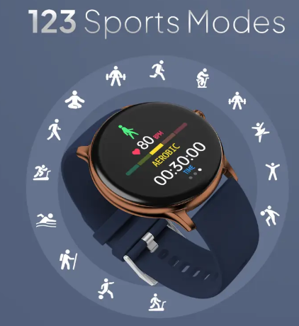 Fire-Boltt Ninja Talk 35.3mm (1.39) Round Bluetooth Calling Metal Body,120 Sports Modes Smartwatch  (Copper Blue Strap, Free Size)