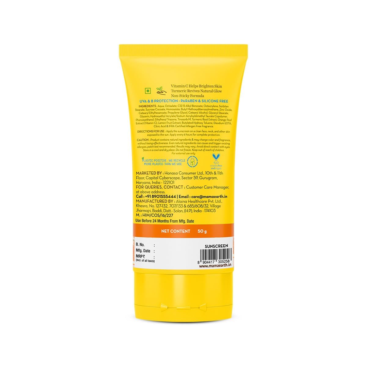 Mamaearth Daily Glow Sunscreen SPF 50 PA+++, No White Cast with Vitamin C & Turmeric for Sun Protection & Glow - 50 g