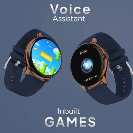 Fire-Boltt Ninja Talk 35.3mm (1.39) Round Bluetooth Calling Metal Body,120 Sports Modes Smartwatch  (Copper Blue Strap, Free Size)