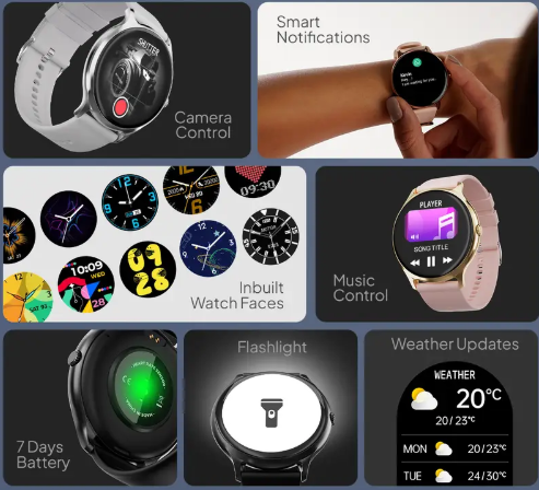 Fire-Boltt Ninja Talk 35.3mm (1.39) Round Bluetooth Calling Metal Body,120 Sports Modes Smartwatch  (Copper Blue Strap, Free Size)