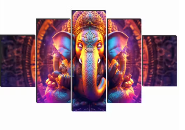 Ganesha Paintings for Wall Decoration - Set Of Five, 3d modern art Painting for Living Room Large Size with Frames for Home Decoration, Hotel, Office 76.2 cm x 45 cm