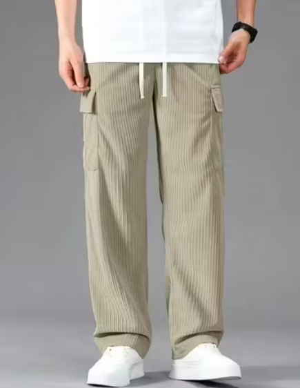 Men's Trendy Corduroy Cargo Pants | Loose Fit Side Pocket Trousers | Stylish Korean Streetwear for Boys