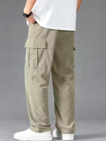 Men's Trendy Corduroy Cargo Pants | Loose Fit Side Pocket Trousers | Stylish Korean Streetwear for Boys