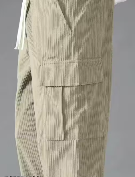 Men's Trendy Corduroy Cargo Pants | Loose Fit Side Pocket Trousers | Stylish Korean Streetwear for Boys