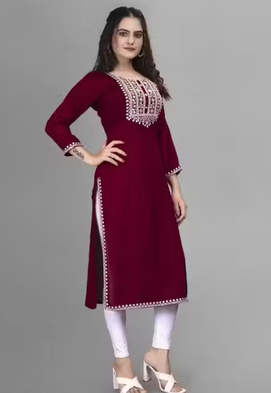 Women Embroidered Rayon A-line Kurta straight kurti,solid kurti, new trandy A-line