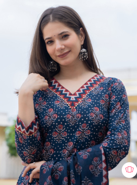 Floral Printed Straight Kurta With Trousers & Dupatta