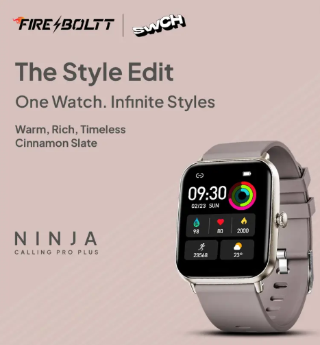 Fire-Boltt Ninja Calling Pro Plus 46.5mm (1.83) Display Bluetooth, AI Voice Smartwatch  (Cinnamon Slate Strap, Free Size)