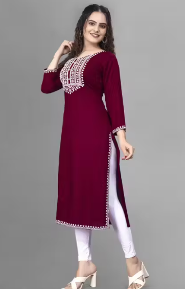 Women Embroidered Rayon A-line Kurta straight kurti,solid kurti, new trandy A-line