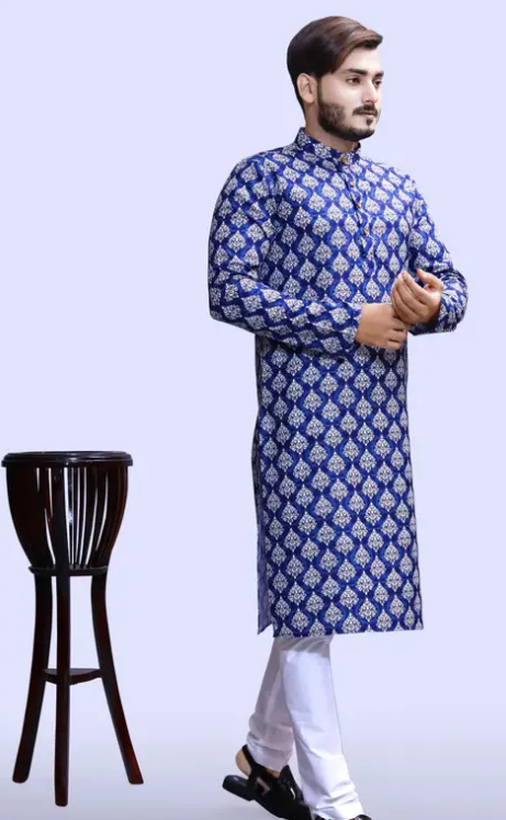 Men Cotton Blend Kurta Pyjama Set