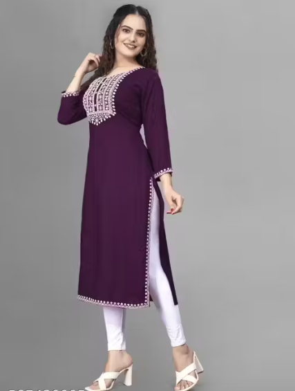 Women Embroidered Rayon A-line Kurta straight kurti,solid kurti, new trandy A-line