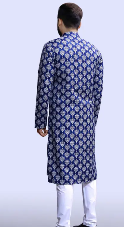 Men Cotton Blend Kurta Pyjama Set