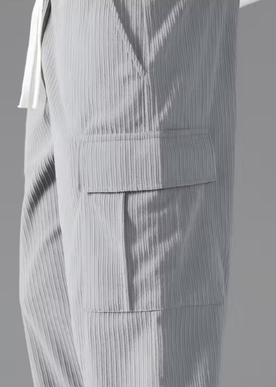 Men's Light Grey Ribbed Cargo Joggers | Relax Fit Stylish Pants with Side Pockets