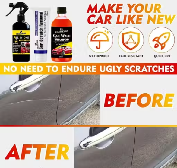 Chamkalo All In One (250ml) + Car Scratch Removal (100g) +Car Wash Shampoo (200ml) Car Polish Spray, Body Compound Scratch Remover ,Spot Cleaning Better Shine Car Wash Combo