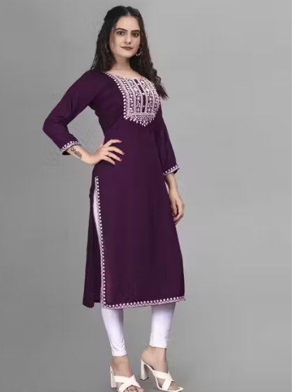 Women Embroidered Rayon A-line Kurta straight kurti,solid kurti, new trandy A-line