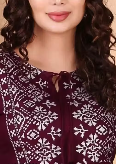 Wine Colour Worked Kurti For Women