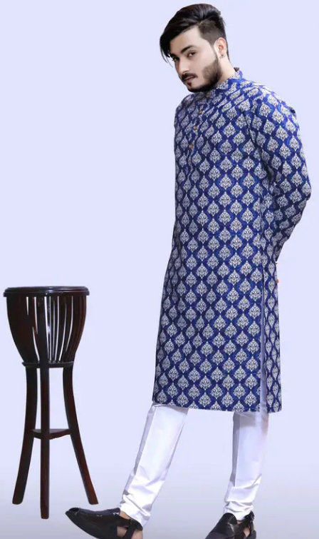 Men Cotton Blend Kurta Pyjama Set