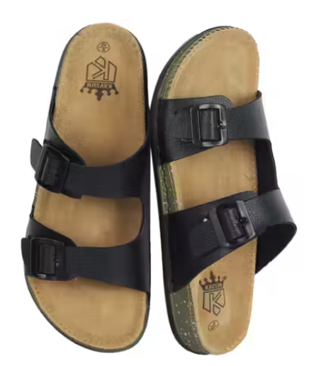 Kavsun Men’s Trendy Black Synthetic Sliders – Comfortable Slip-On with TPR Sole