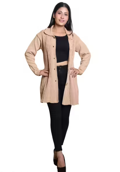 Women Woven Collared Neck BEIGE Sweater