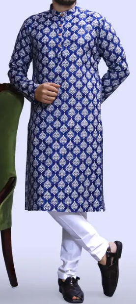 Men Cotton Blend Kurta Pyjama Set