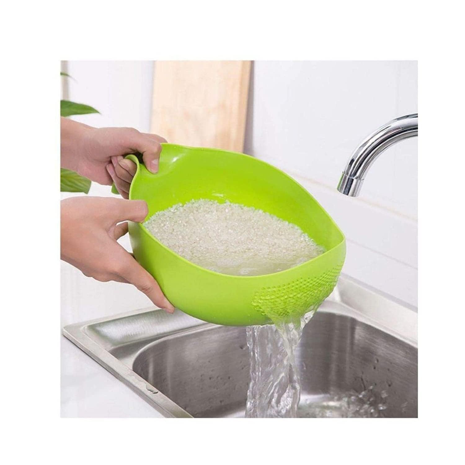 Multi-Purpose Strainer or Washer Bowl for Rice Fruits & Vegetable Rice Bowl Color May Vary, Plastic - 10.2 x 17.5 x 24.3 Centimeters