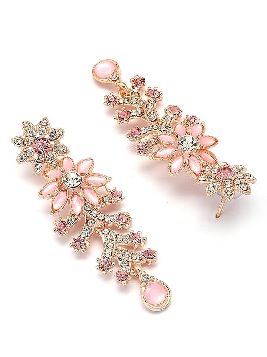 AD Diamonds Studded Floral Choker Necklace with Danlge Earrings Maangtikka Jewellery Set for Women & Girls